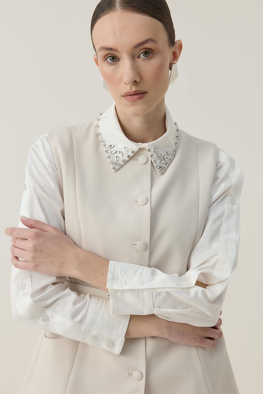 ASİMETRİK YELEK TAKIM BEJ - 4