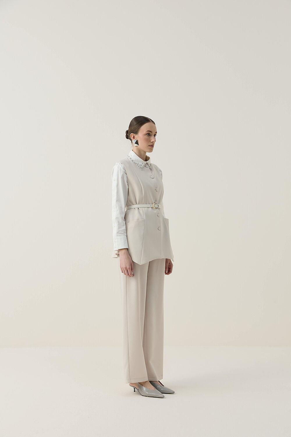 ASİMETRİK YELEK TAKIM BEJ - 6