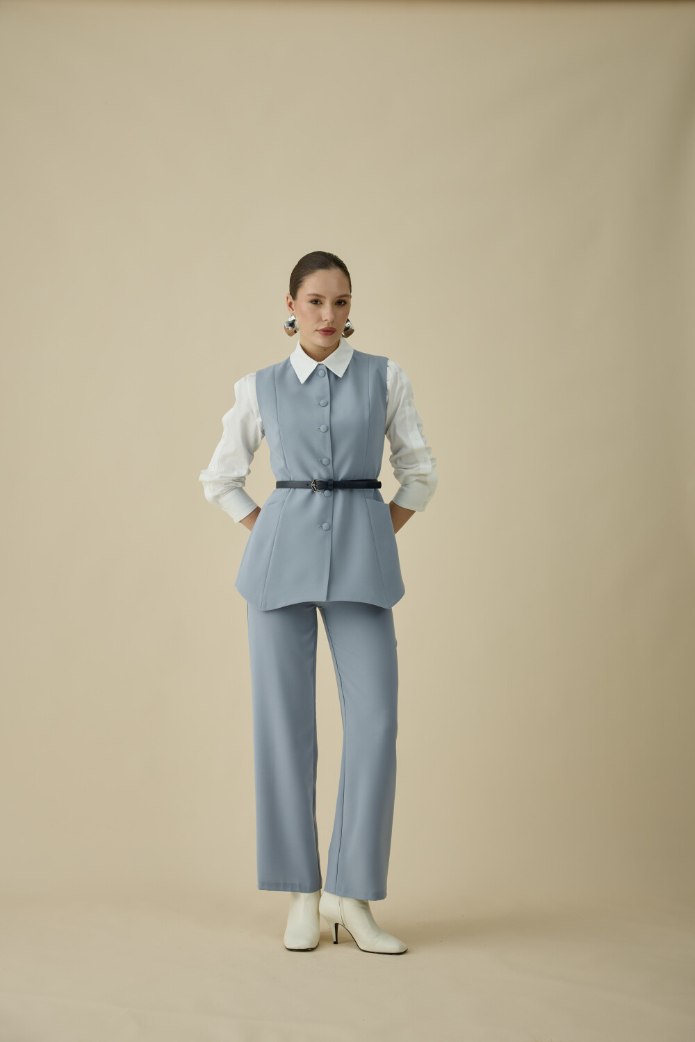 ASİMETRİK YELEK TAKIM BUZ MAVİ - 3