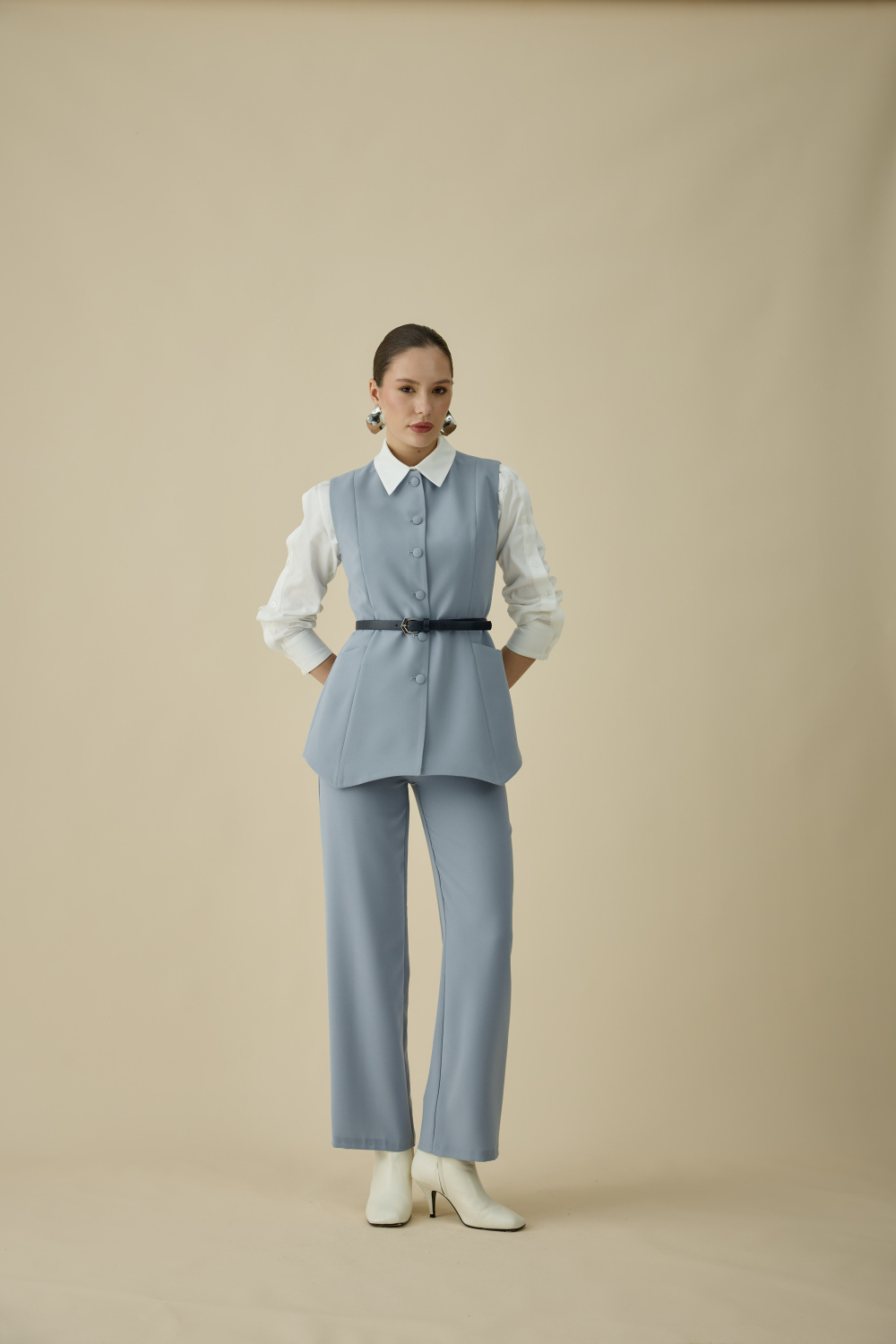 ASİMETRİK YELEK TAKIM BUZ MAVİ - 3