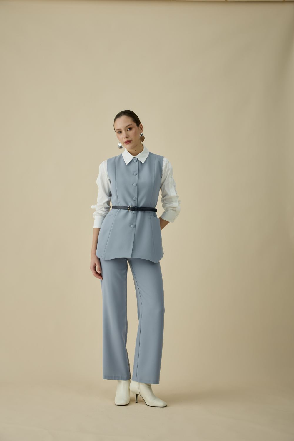 ASİMETRİK YELEK TAKIM BUZ MAVİ - 4