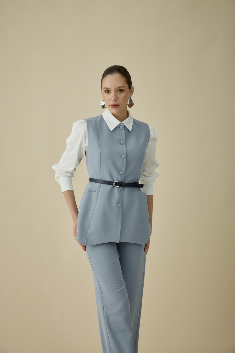 ASİMETRİK YELEK TAKIM BUZ MAVİ - 7
