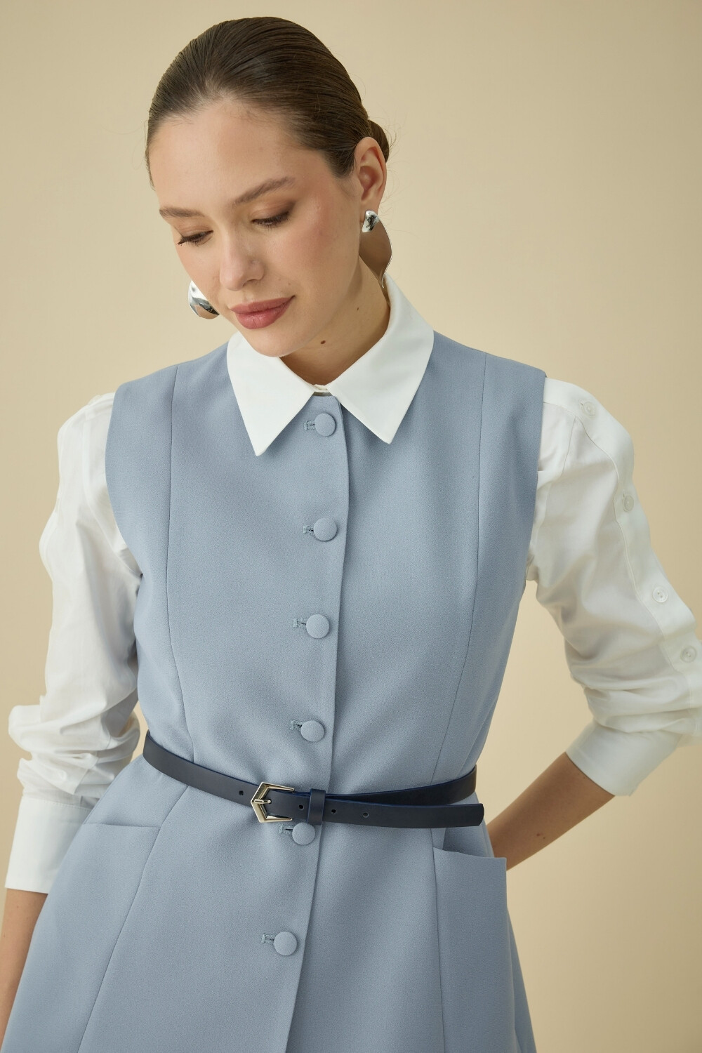 ASİMETRİK YELEK TAKIM BUZ MAVİ - 2