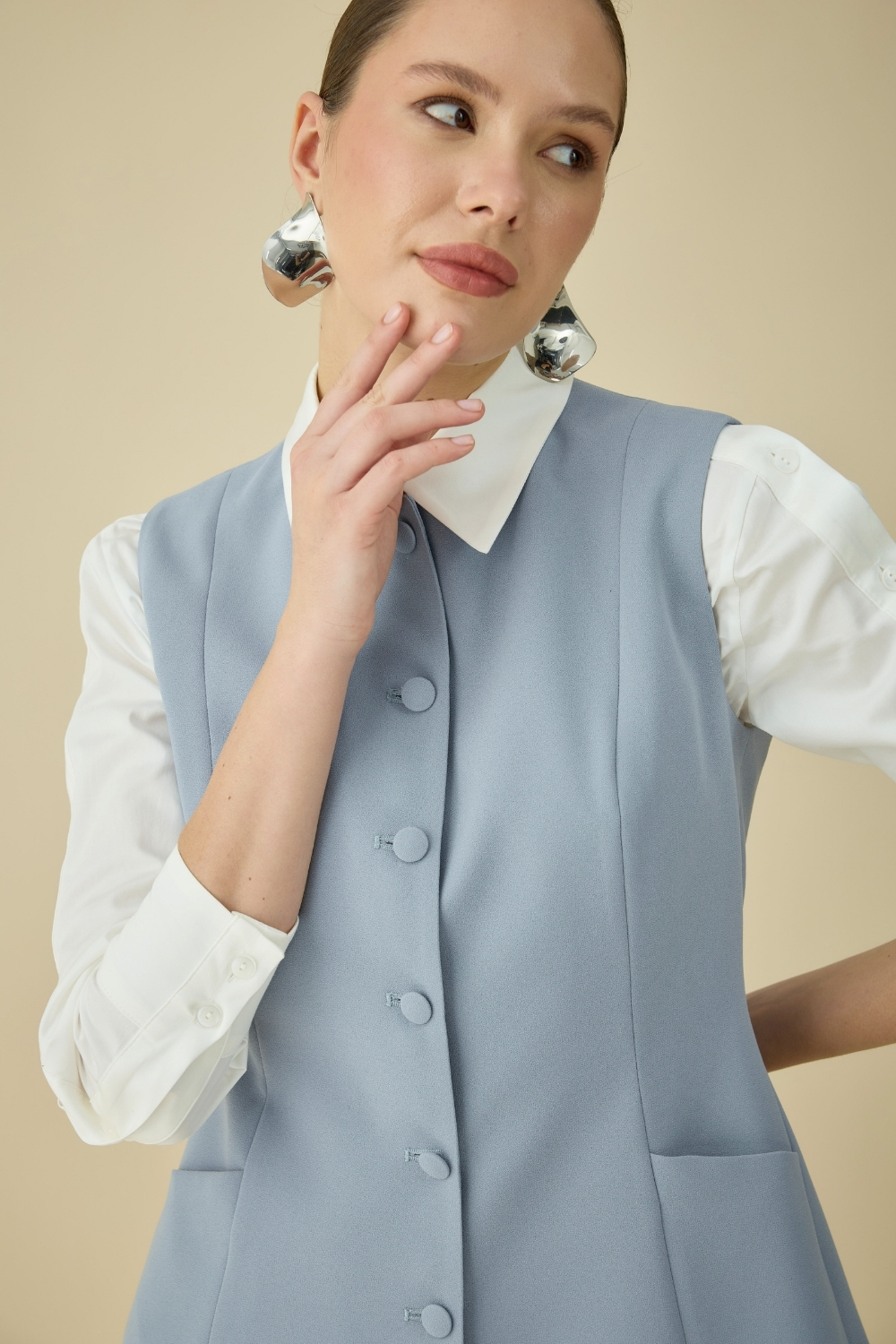 ASİMETRİK YELEK TAKIM BUZ MAVİ - 9