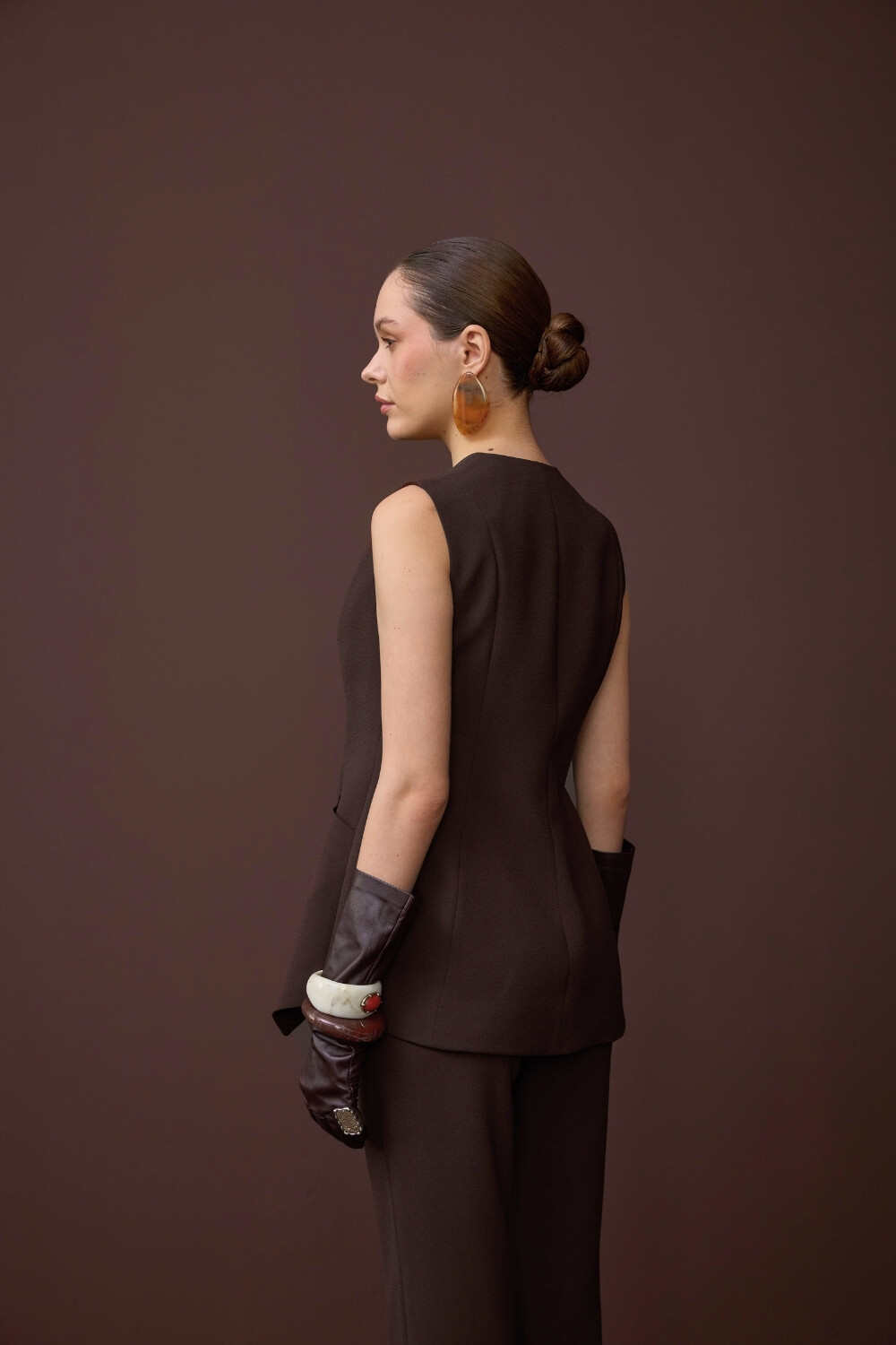 ASİMETRİK YELEK TAKIM KAHVE - 4