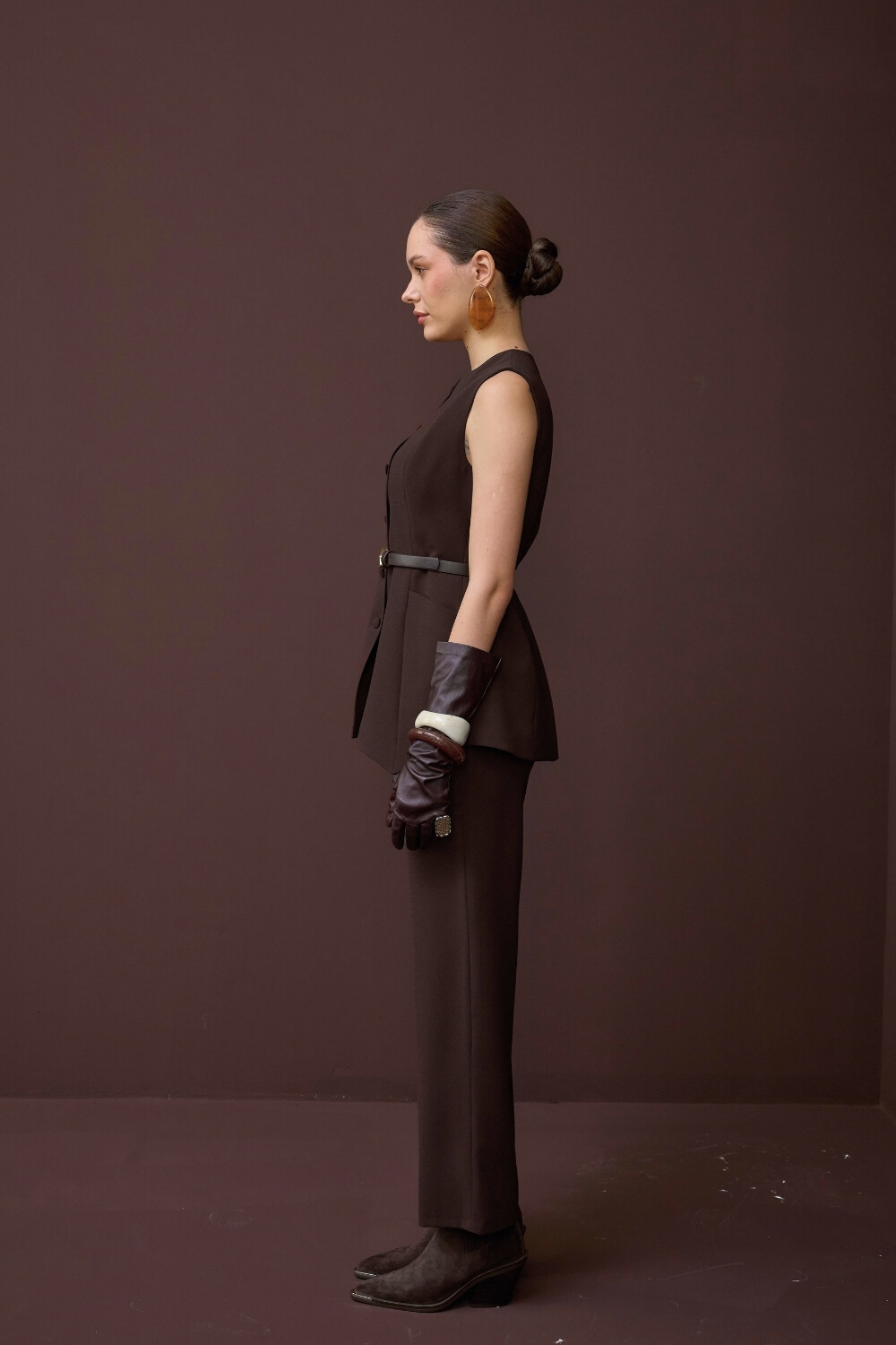 ASİMETRİK YELEK TAKIM KAHVE - 6