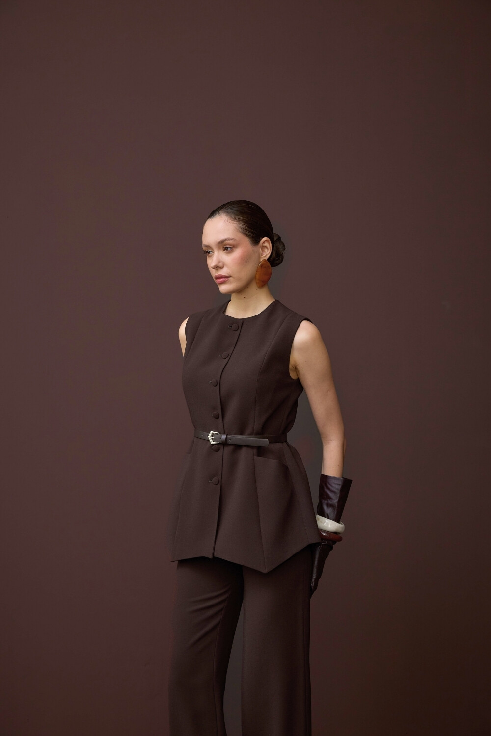 ASİMETRİK YELEK TAKIM KAHVE - 8