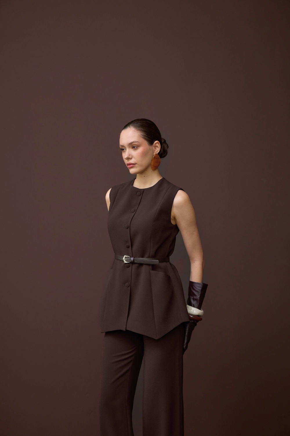 ASİMETRİK YELEK TAKIM KAHVE - 8