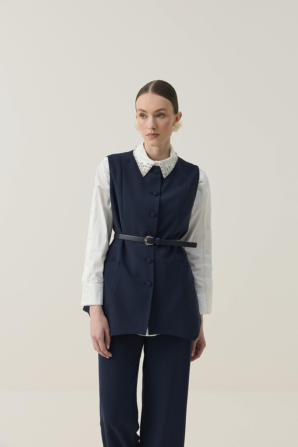 ASİMETRİK YELEK TAKIM LACİVERT - 3