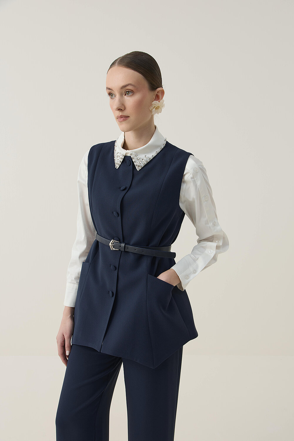 ASİMETRİK YELEK TAKIM LACİVERT - 4