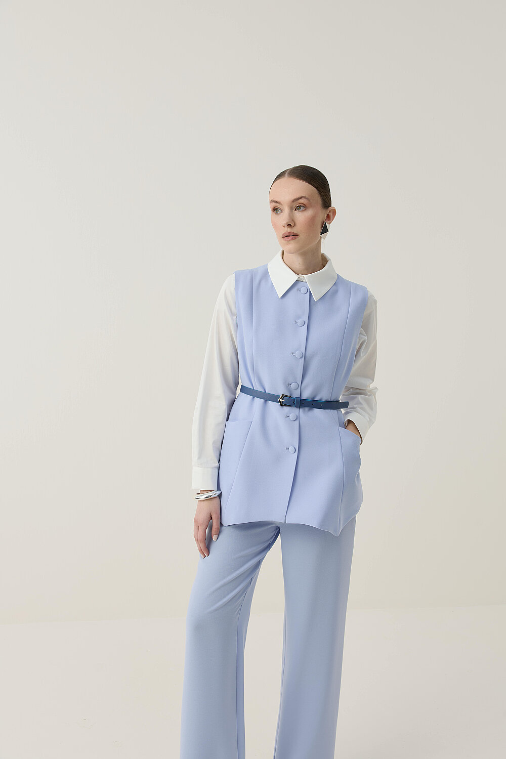 ASİMETRİK YELEK TAKIM MAVİ - 4