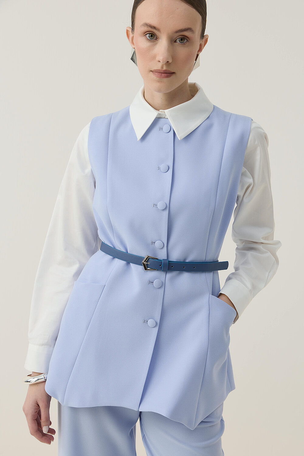 ASİMETRİK YELEK TAKIM MAVİ - 5