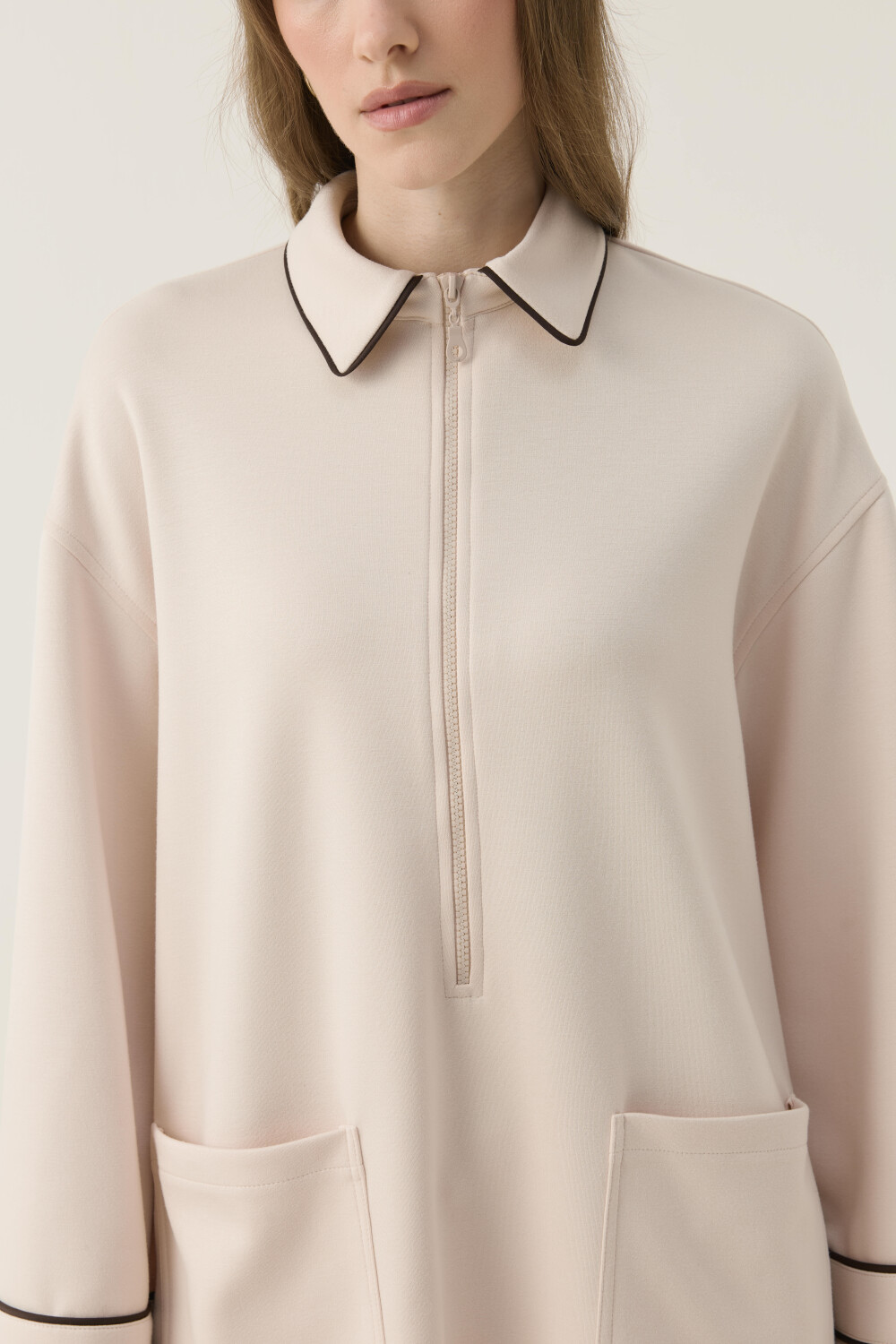 BİTKİSEL İPEK KUMAŞLI BİYE DETAYLI SCUBA TAKIM BEJ - 5