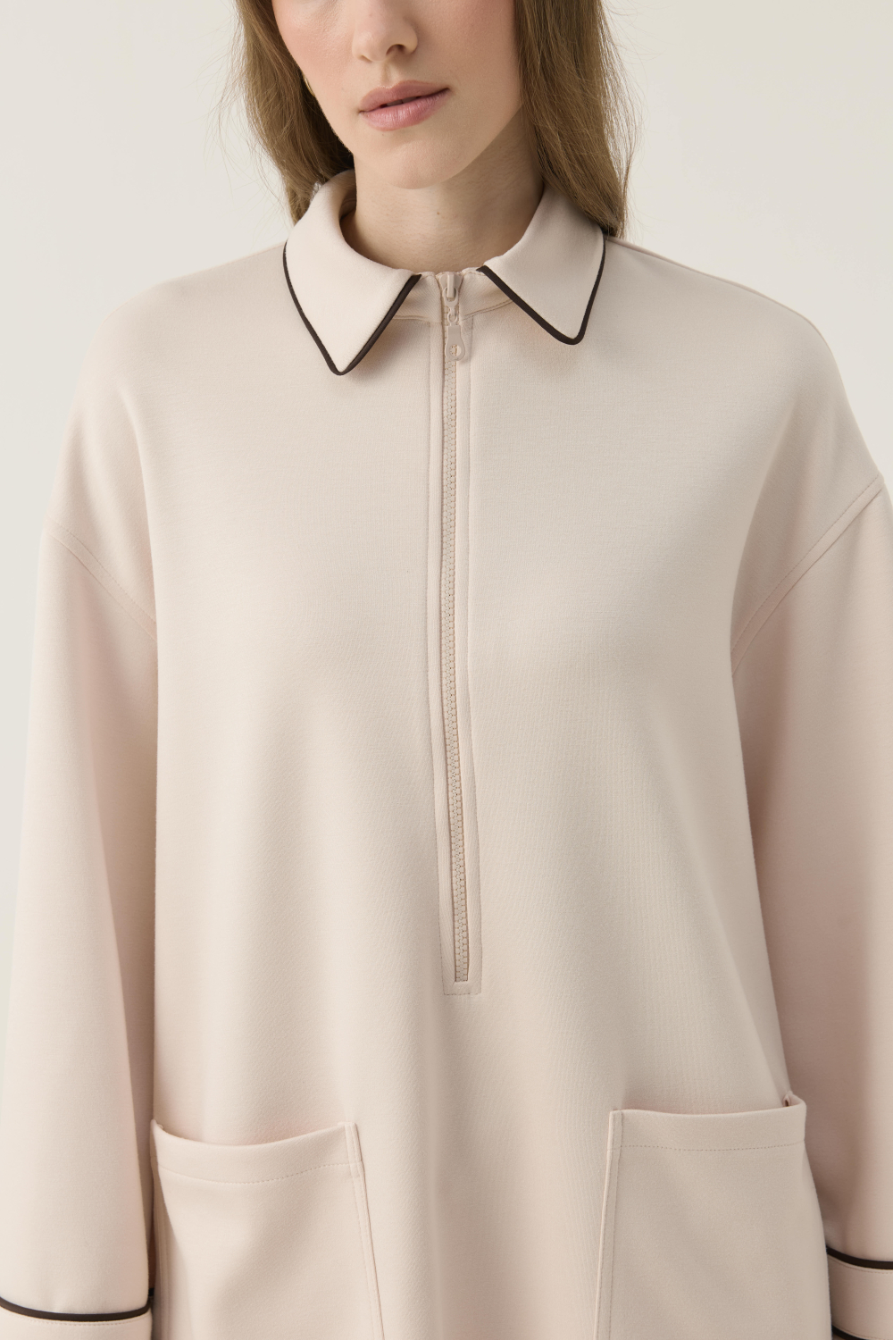 BİTKİSEL İPEK KUMAŞLI BİYE DETAYLI SCUBA TAKIM BEJ - 5