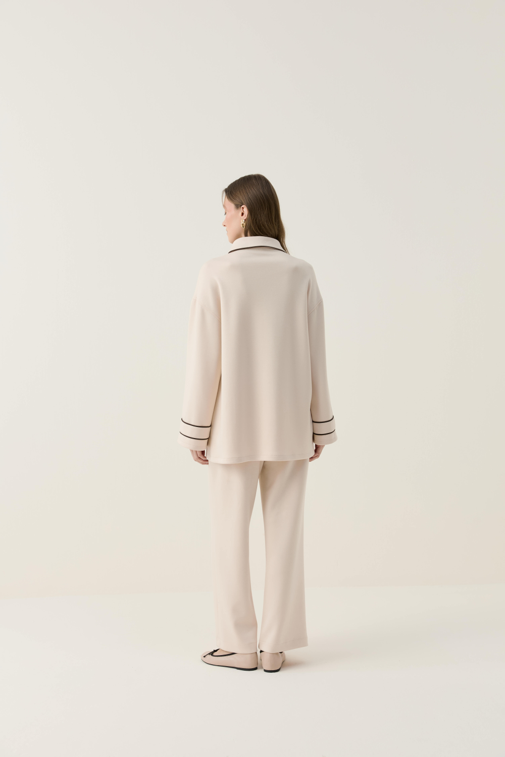 BİTKİSEL İPEK KUMAŞLI BİYE DETAYLI SCUBA TAKIM BEJ - 7