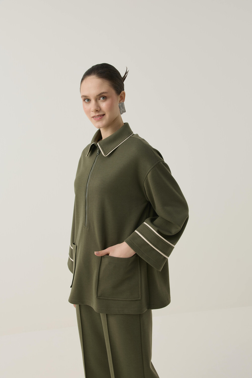 BİTKİSEL İPEK KUMAŞLI BİYE DETAYLI SCUBA TAKIM HAKİ - 3