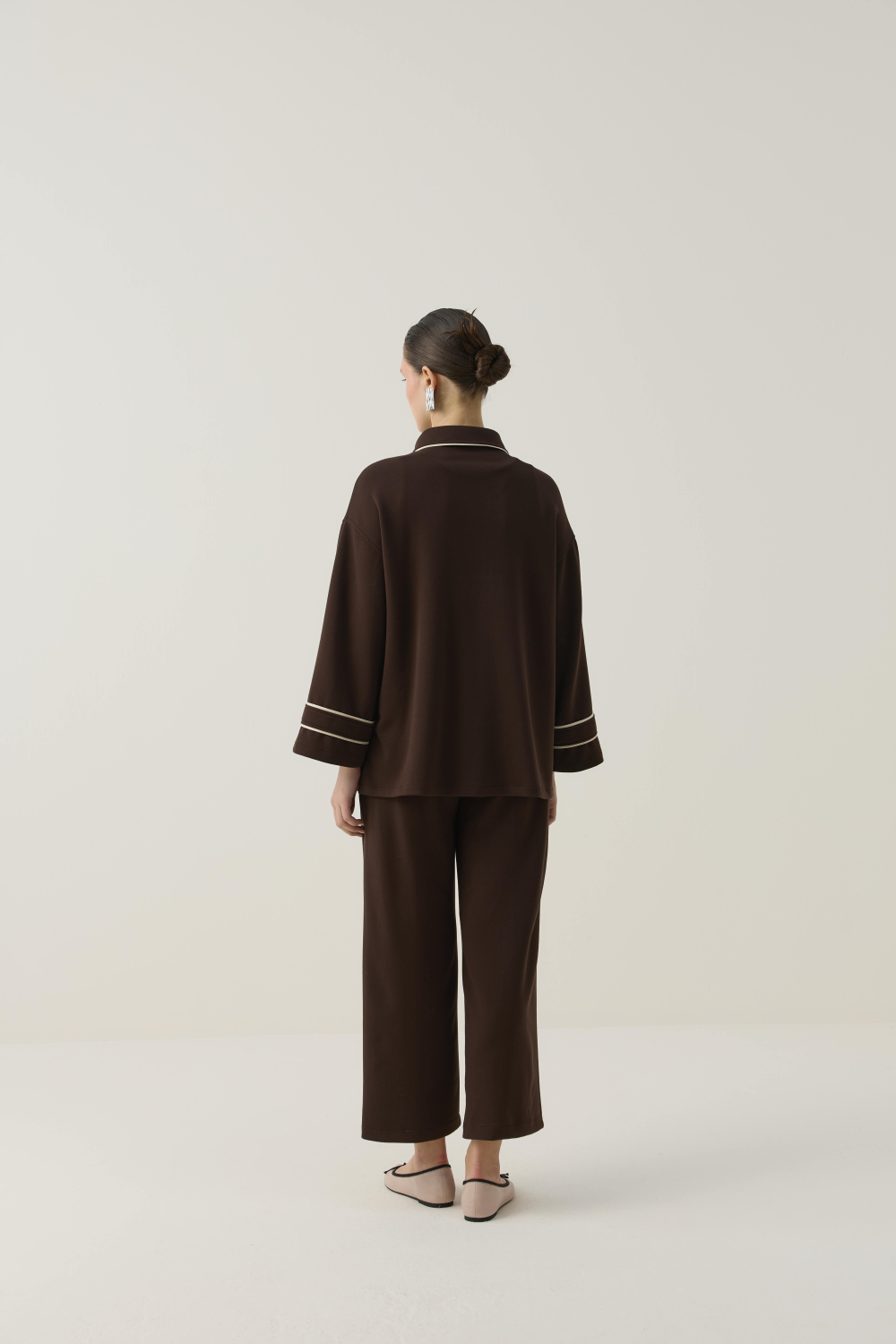 BİTKİSEL İPEK KUMAŞLI BİYE DETAYLI SCUBA TAKIM KAHVE - 7