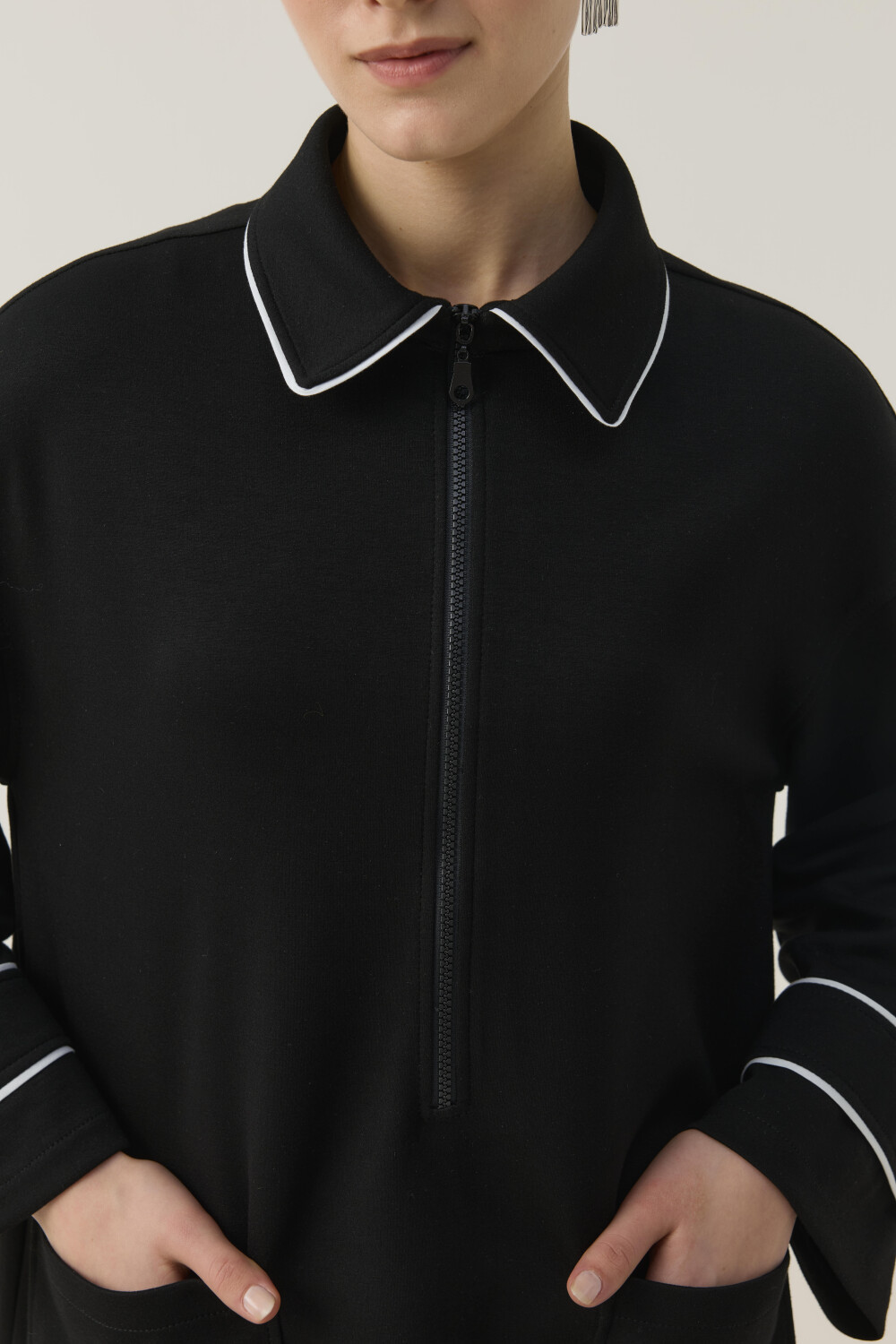 BİTKİSEL İPEK KUMAŞLI BİYE DETAYLI SCUBA TAKIM SİYAH - 6