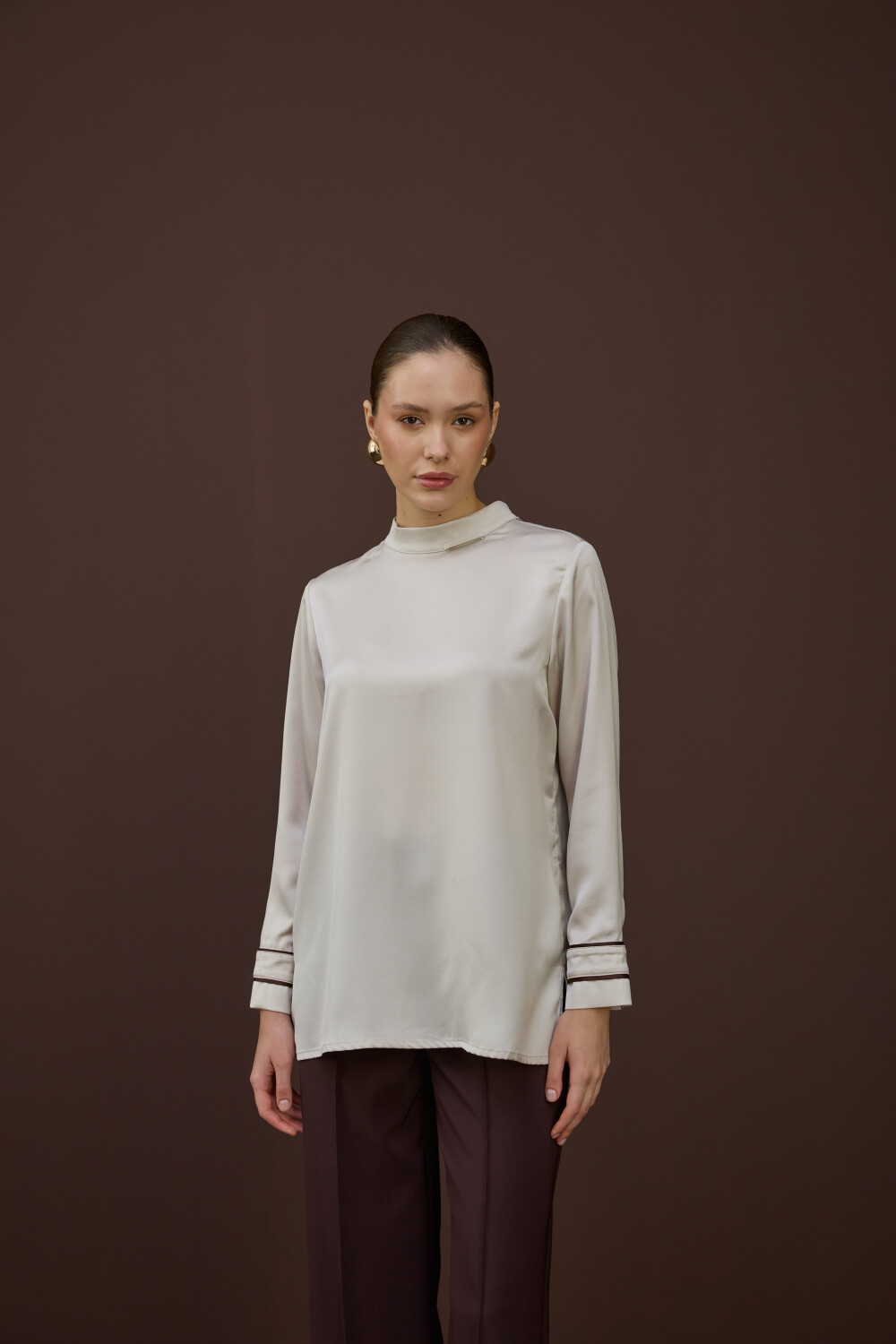 BİYELİ SATEN BLUZ BEJ - 7