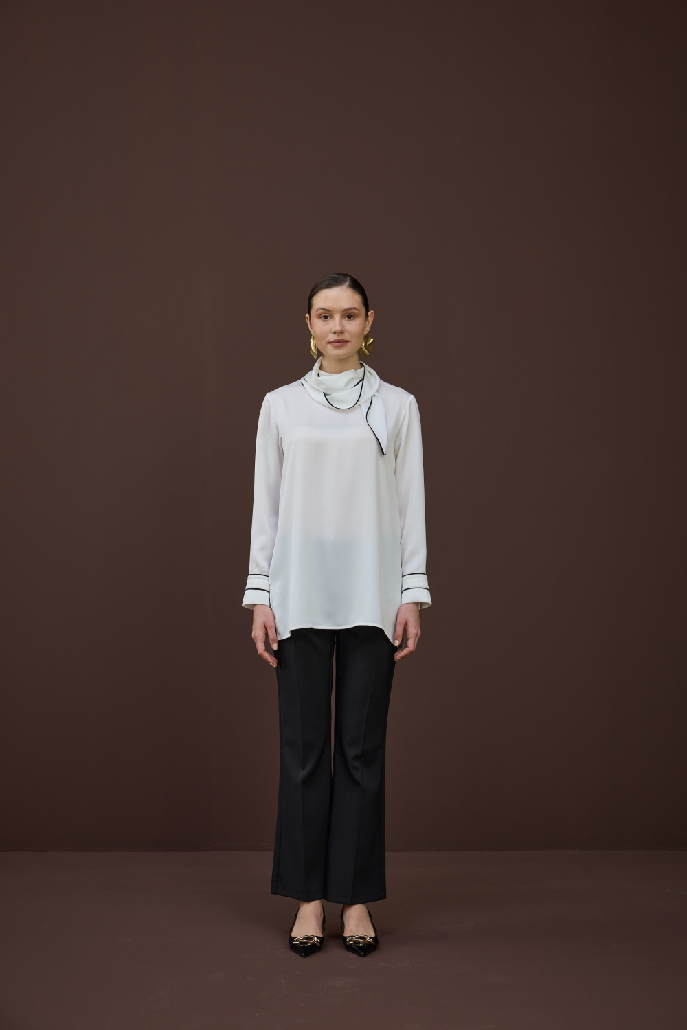 BİYELİ SATEN BLUZ EKRU - 4