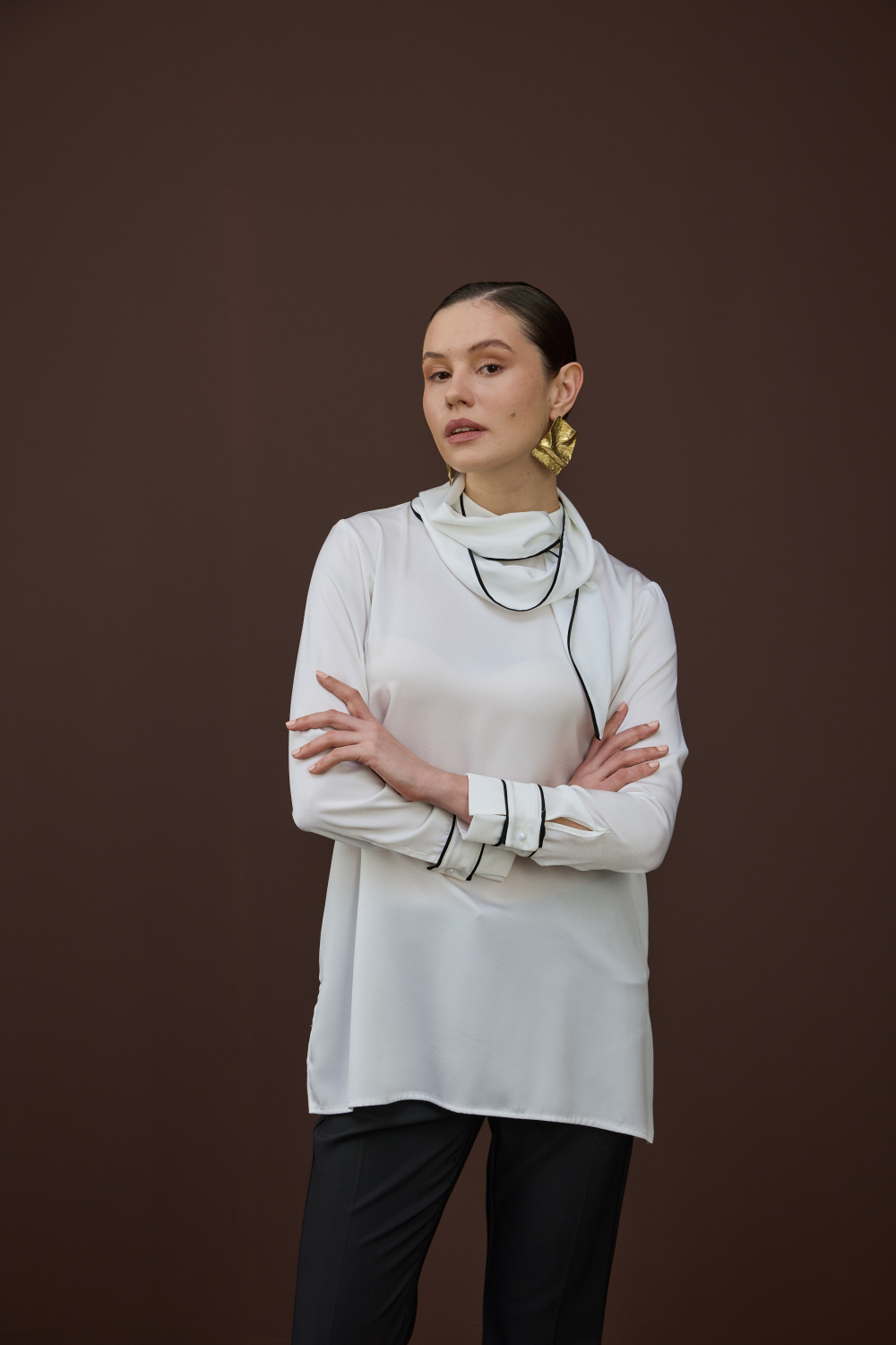 BİYELİ SATEN BLUZ EKRU - 3