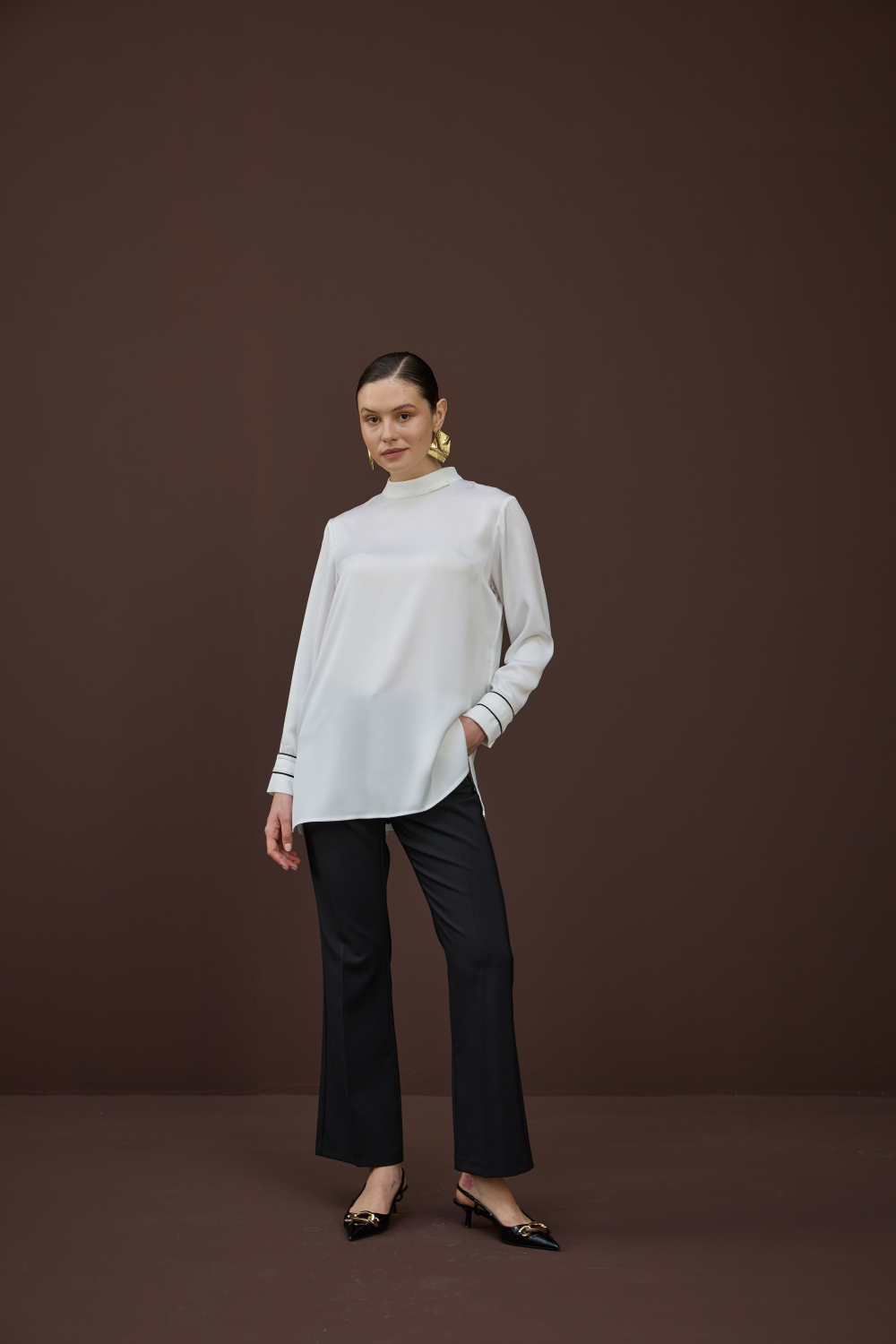 BİYELİ SATEN BLUZ EKRU - 7