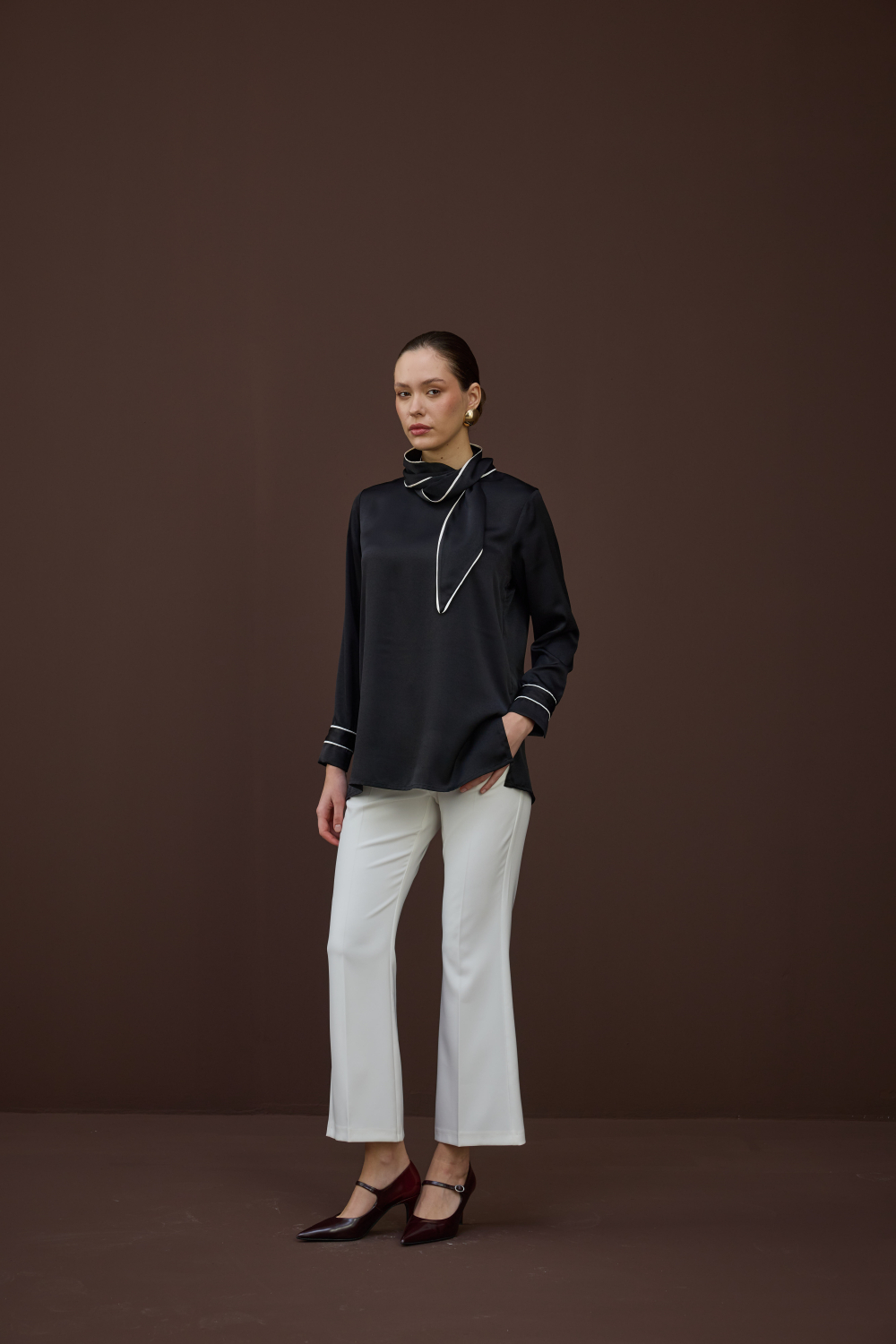 BİYELİ SATEN BLUZ SİYAH - 7