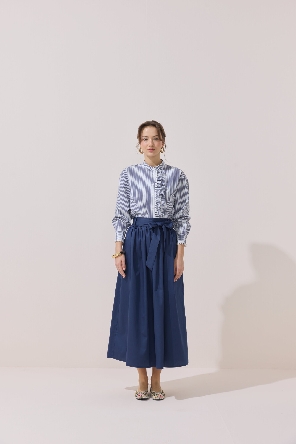 BÜZGÜLÜ POPLİN ETEK LACİVERT - 3