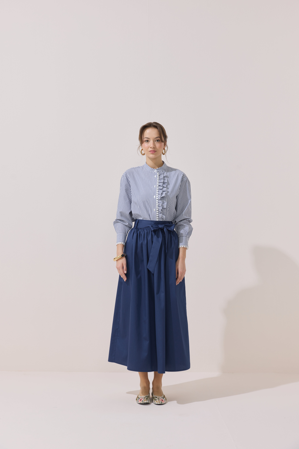 BÜZGÜLÜ POPLİN ETEK LACİVERT - 3