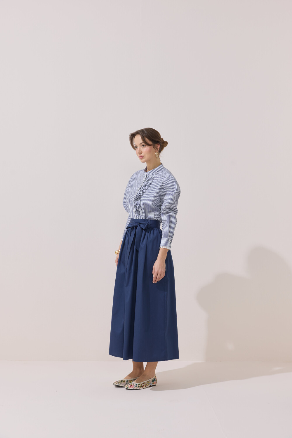 BÜZGÜLÜ POPLİN ETEK LACİVERT - 4