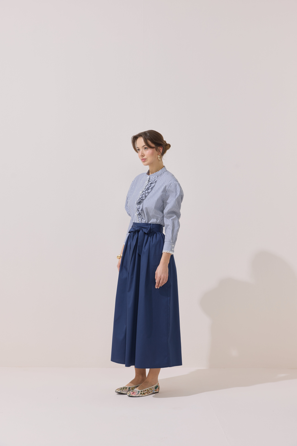 BÜZGÜLÜ POPLİN ETEK LACİVERT - 4