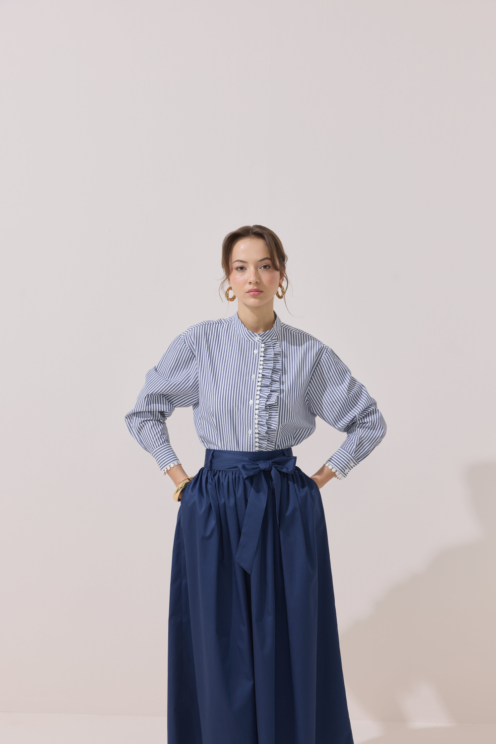 BÜZGÜLÜ POPLİN ETEK LACİVERT - 1