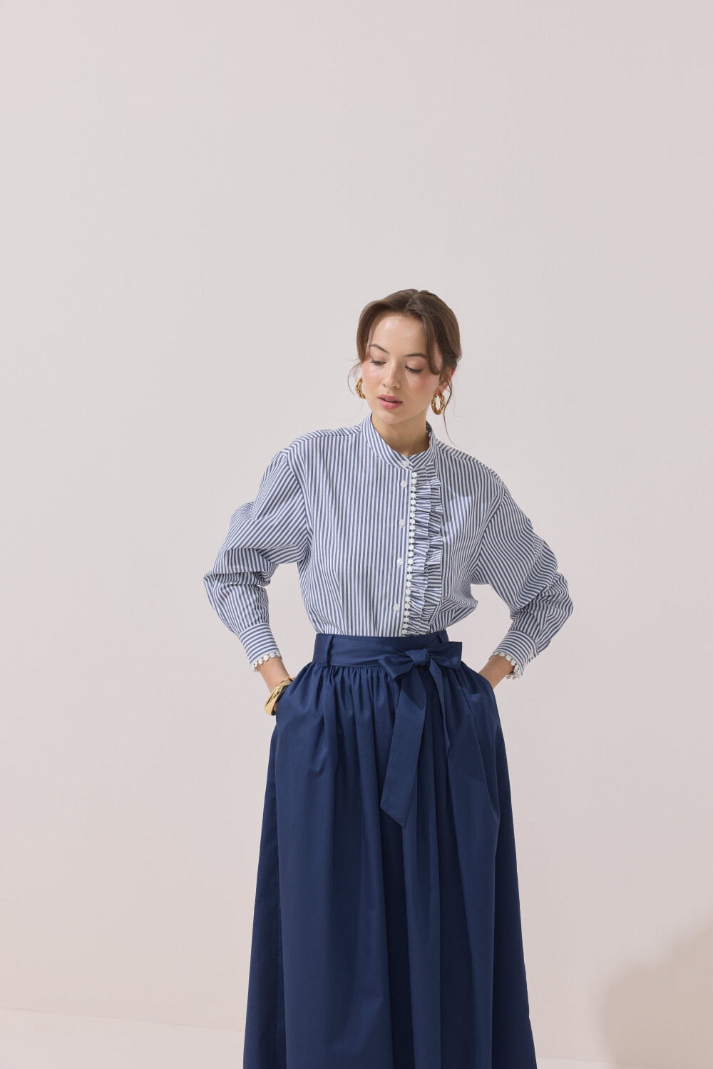 BÜZGÜLÜ POPLİN ETEK LACİVERT - 5