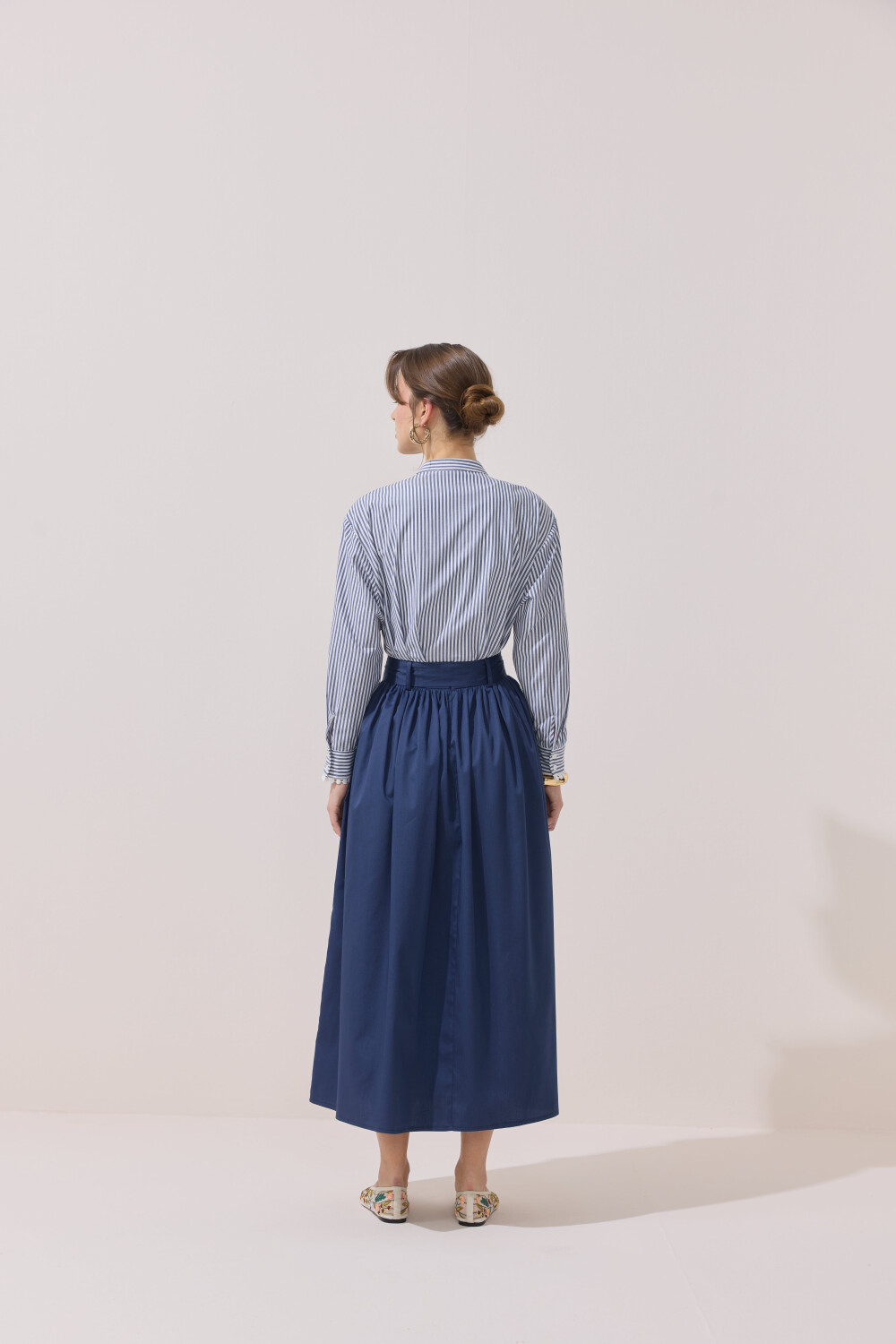 BÜZGÜLÜ POPLİN ETEK LACİVERT - 6