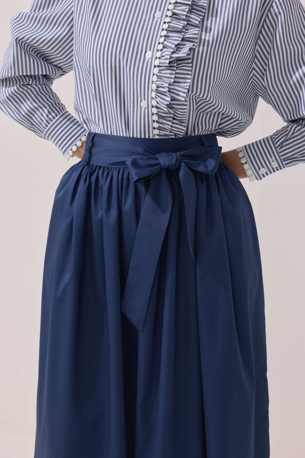 BÜZGÜLÜ POPLİN ETEK LACİVERT - 7