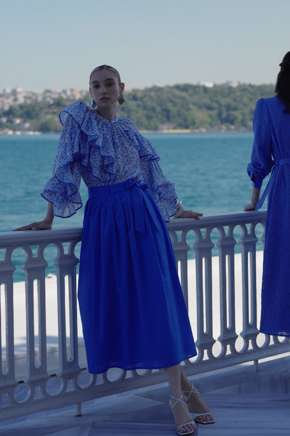 BÜZGÜLÜ POPLİN ETEK MAVİ - 2