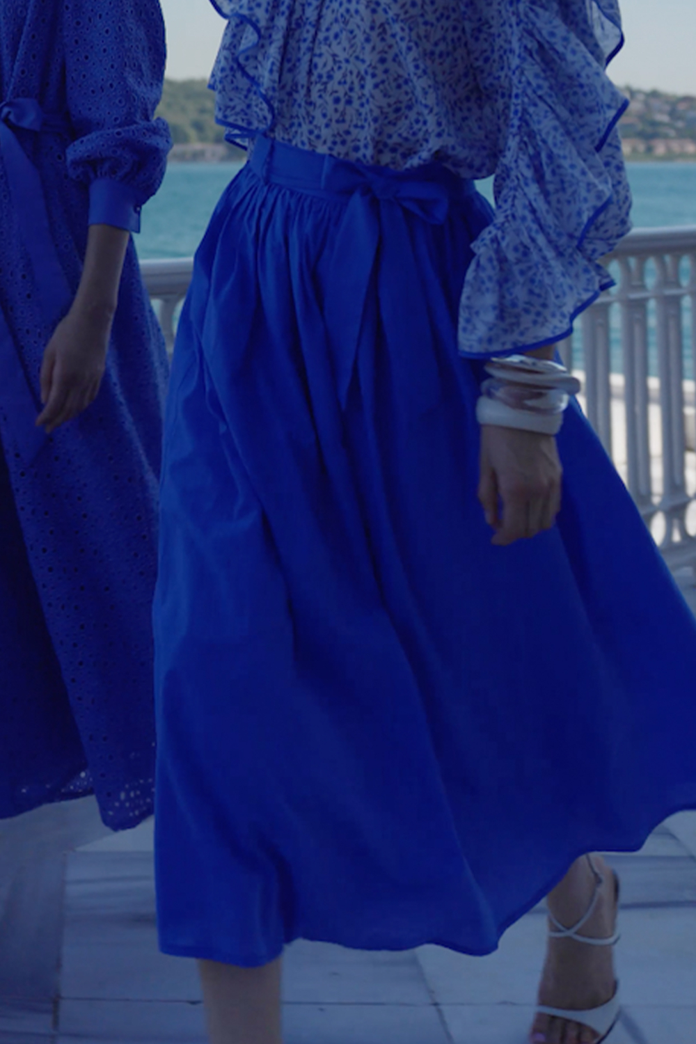 BÜZGÜLÜ POPLİN ETEK MAVİ - 3