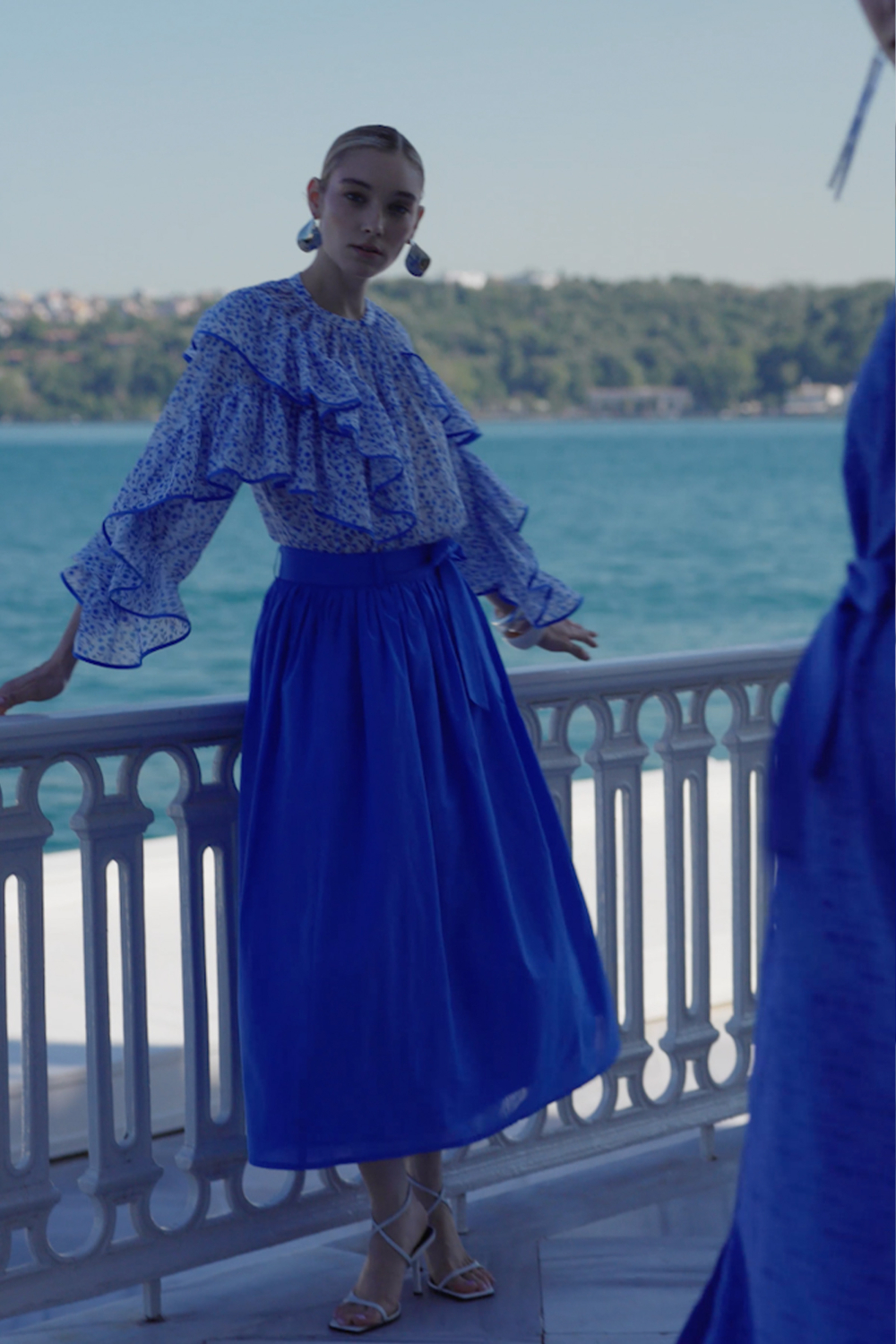 BÜZGÜLÜ POPLİN ETEK MAVİ - 1