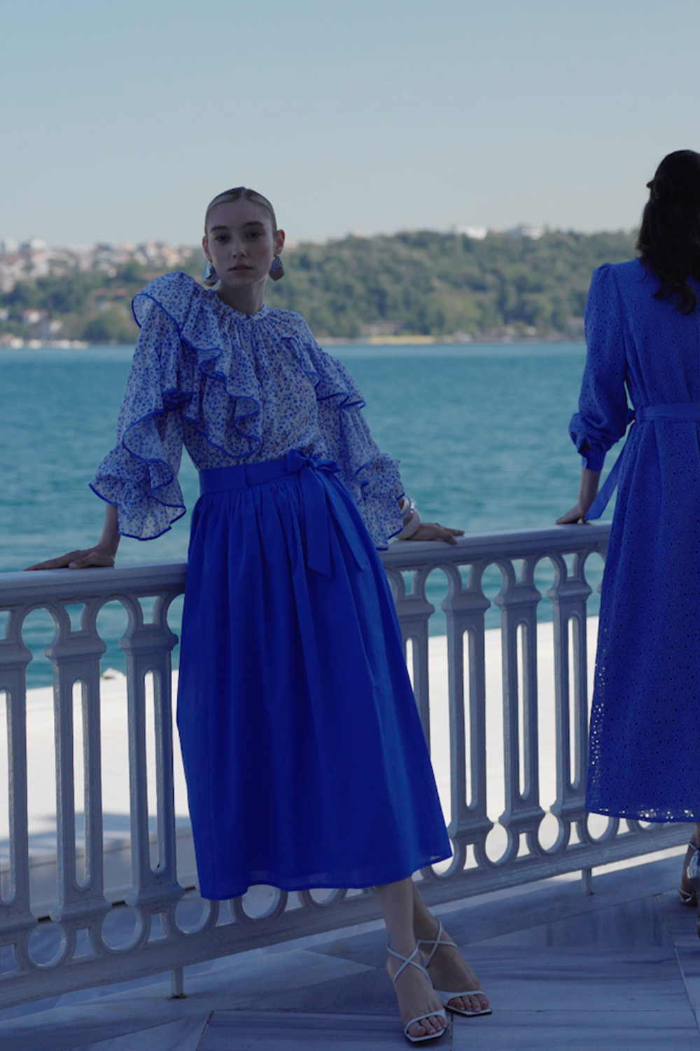 BÜZGÜLÜ POPLİN ETEK MAVİ - 4