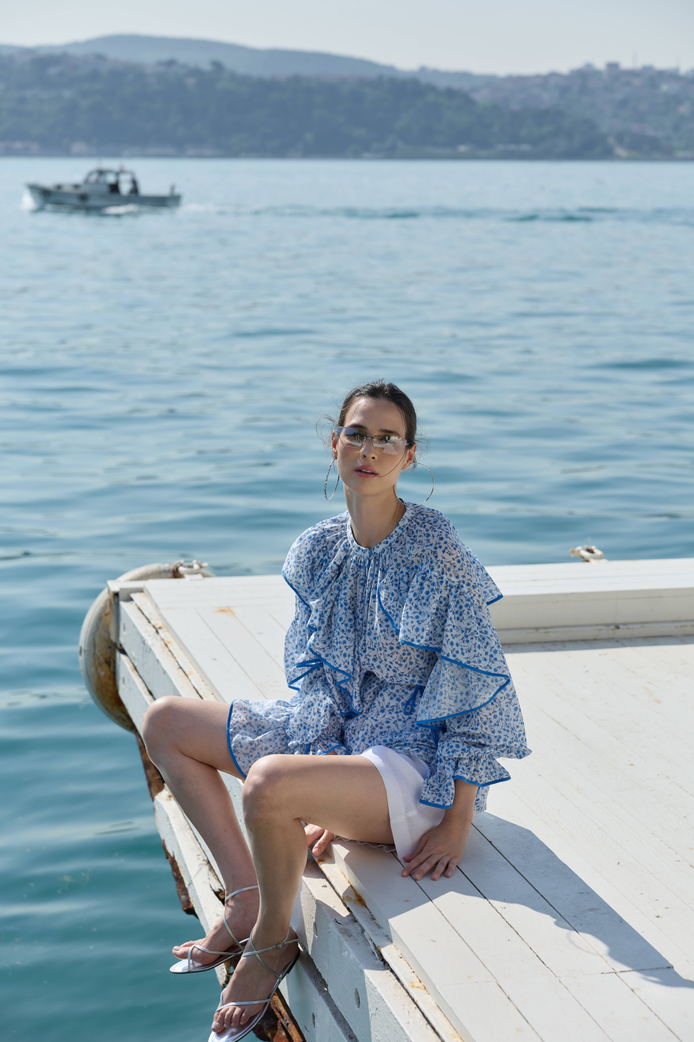 ÇİÇEK DESENLİ BLUZ MAVİ - 1