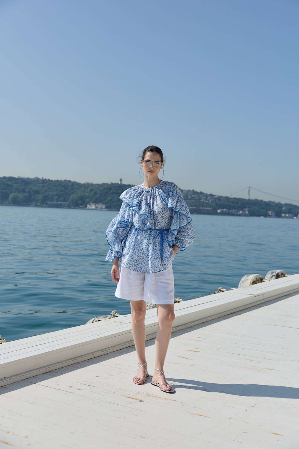 ÇİÇEK DESENLİ BLUZ MAVİ - 4