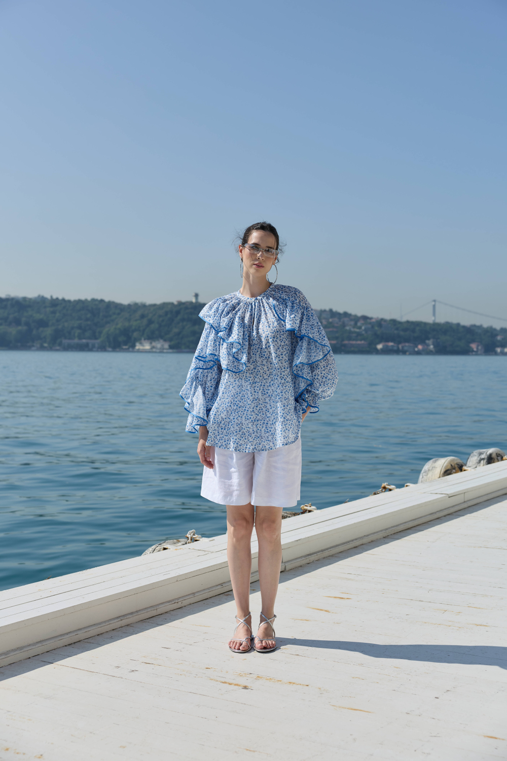 ÇİÇEK DESENLİ BLUZ MAVİ - 6