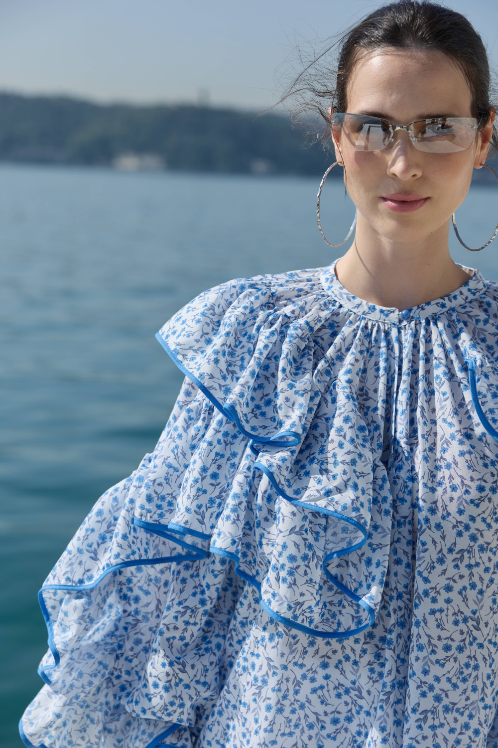 ÇİÇEK DESENLİ BLUZ MAVİ - 7