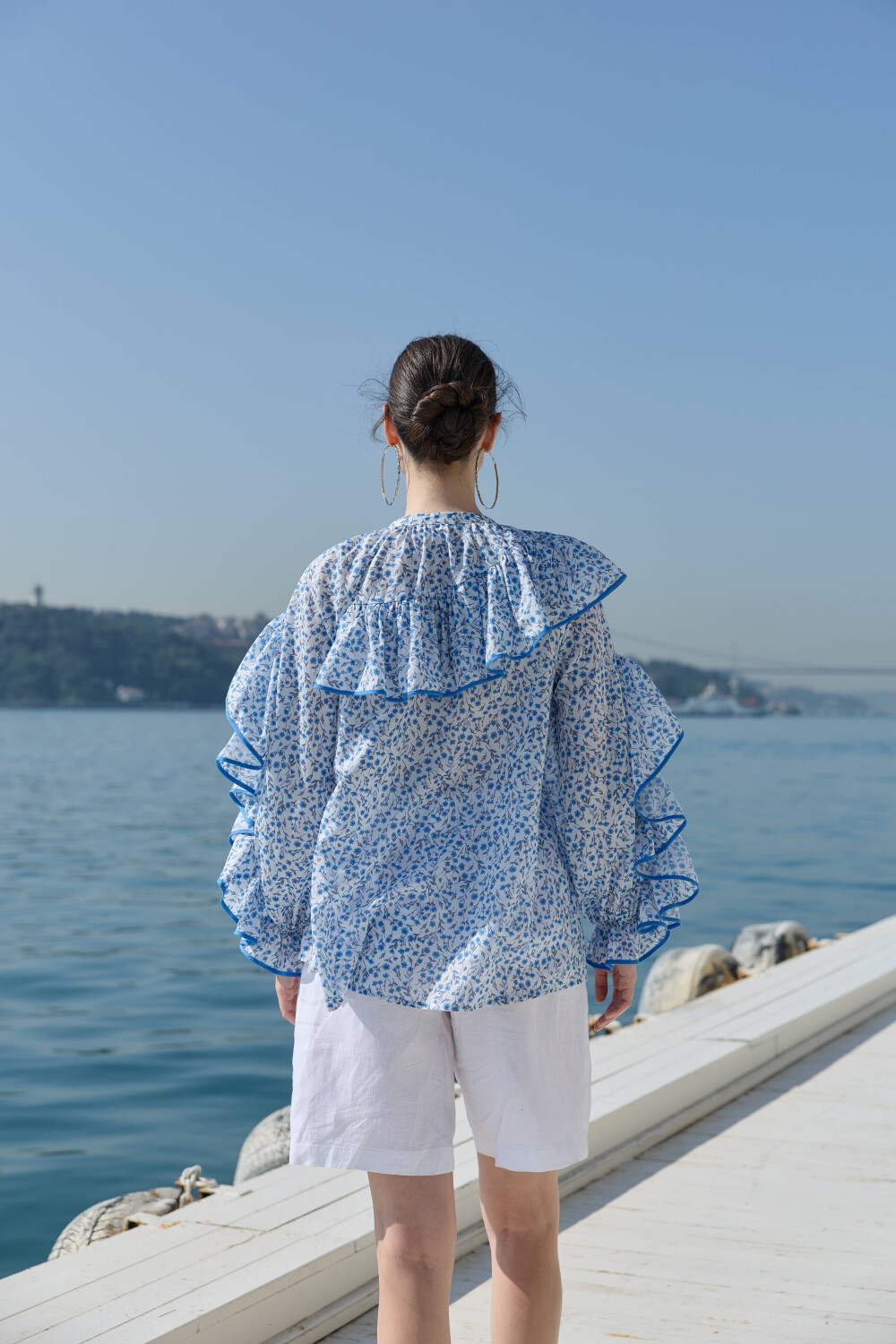 ÇİÇEK DESENLİ BLUZ MAVİ - 10