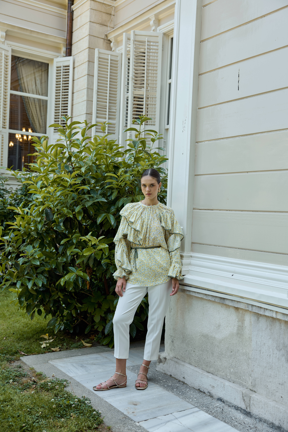 ÇİÇEK DESENLİ BLUZ SARI - 5