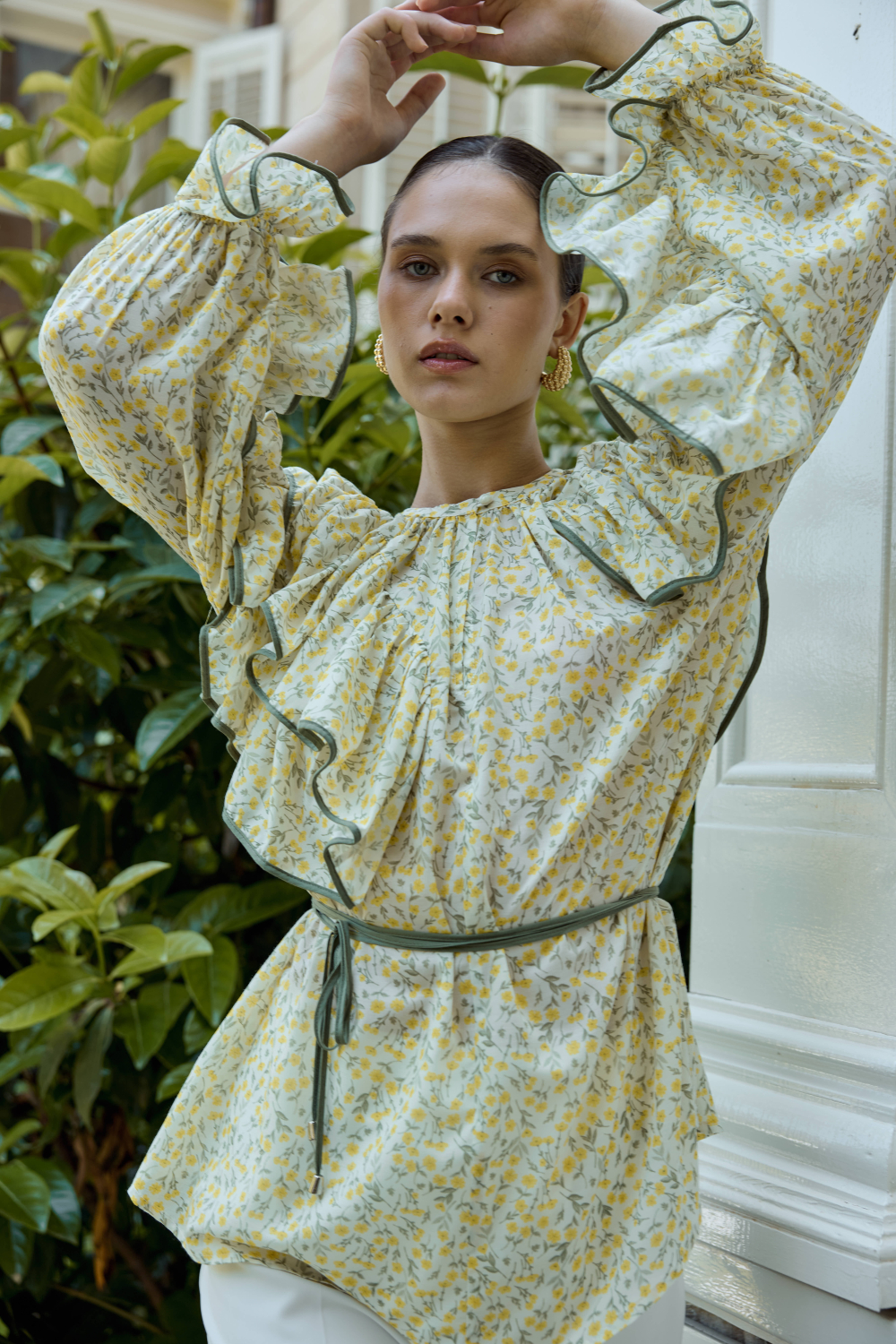 ÇİÇEK DESENLİ BLUZ SARI - 4