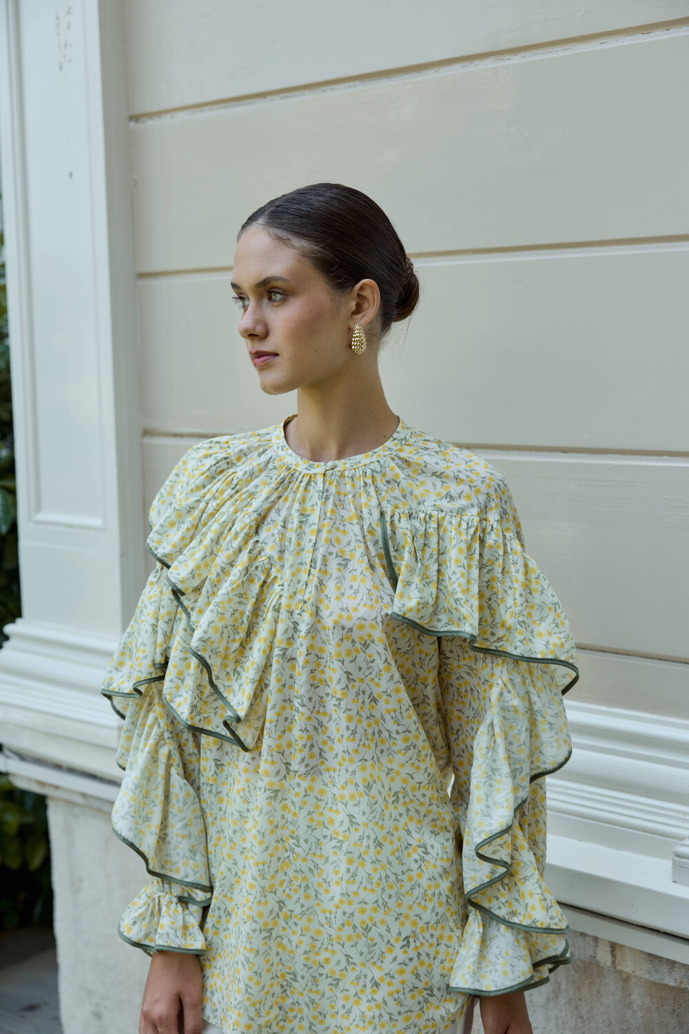 ÇİÇEK DESENLİ BLUZ SARI - 8