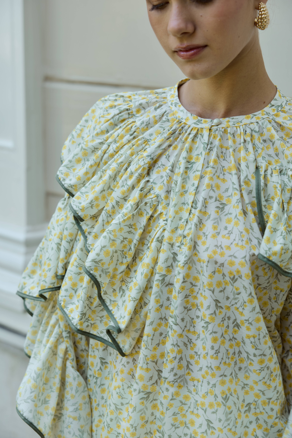 ÇİÇEK DESENLİ BLUZ SARI - 9