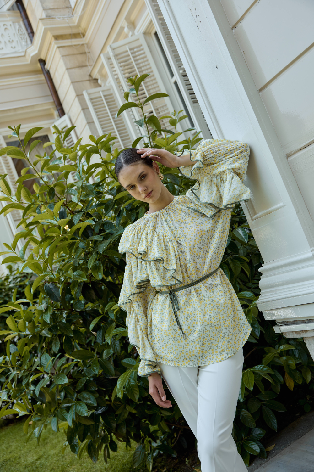 ÇİÇEK DESENLİ PAMUK BLUZ SARI - 6