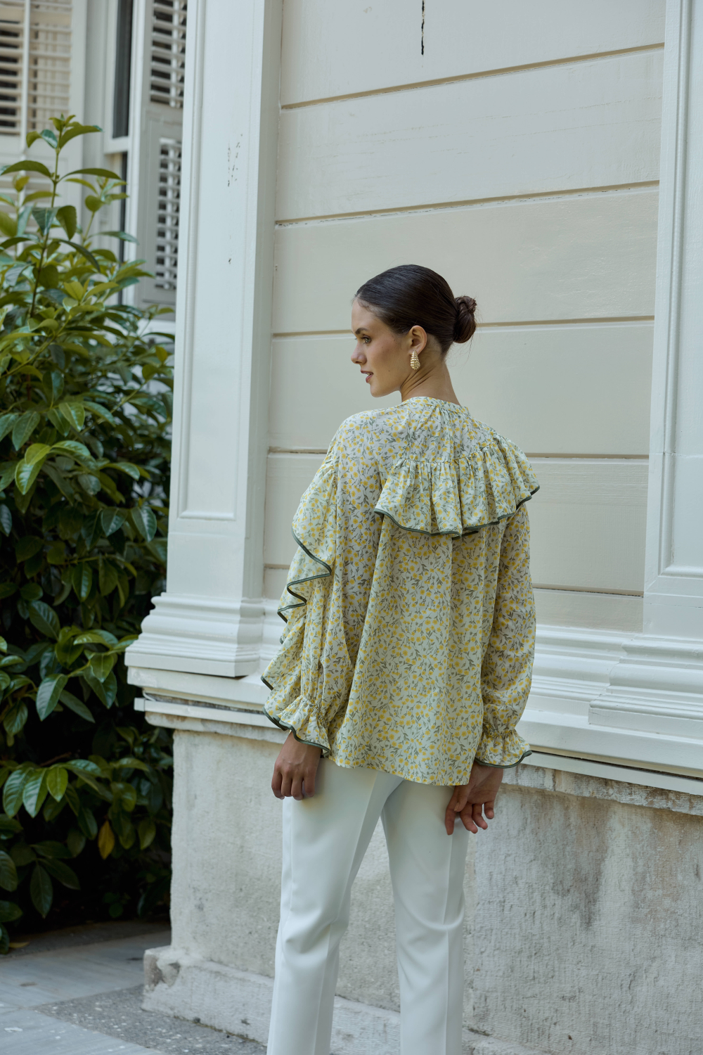 ÇİÇEK DESENLİ PAMUK BLUZ SARI - 10